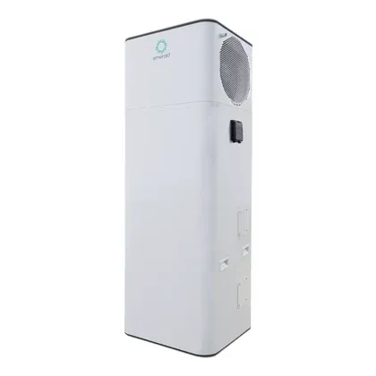 Emerald All-In-One 270L heat pump hot water unit in white with the emerald logo